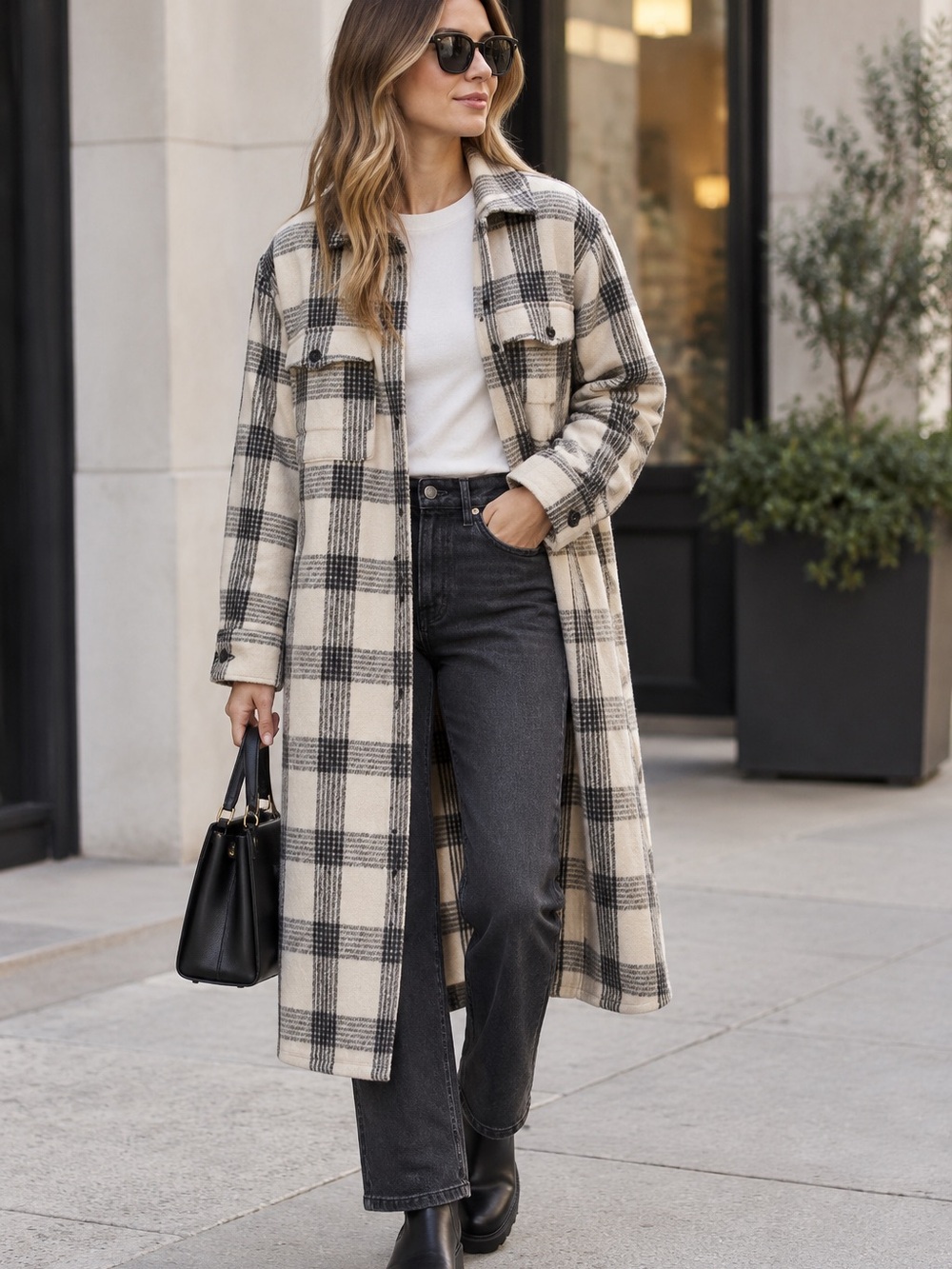 4th & Reckless Colby Plaid Long Shacket Coat Size S